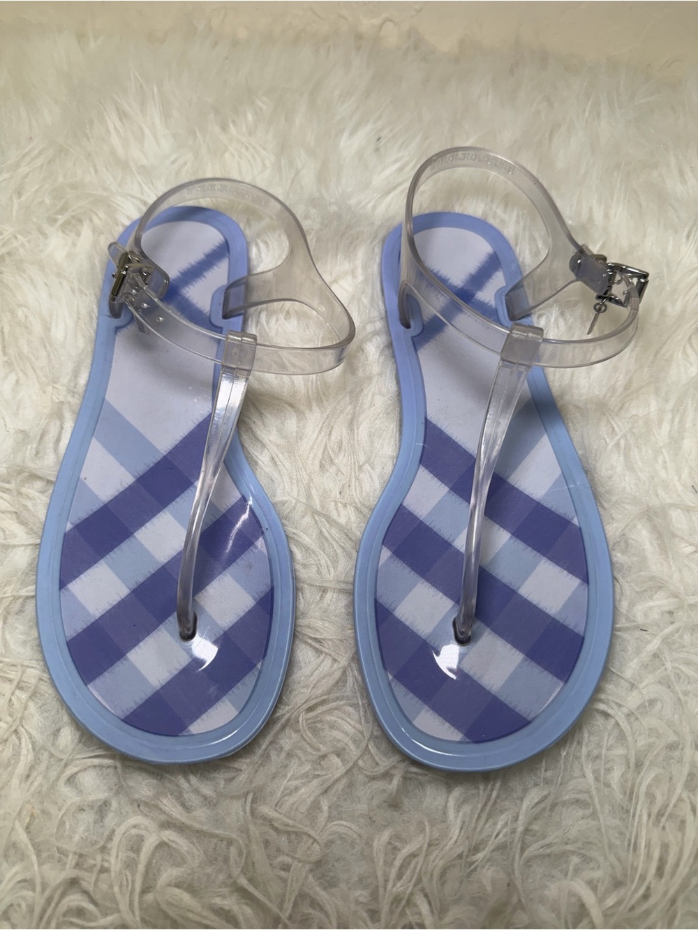 Burberry Blue Plaid Clear-Strap Sandals
